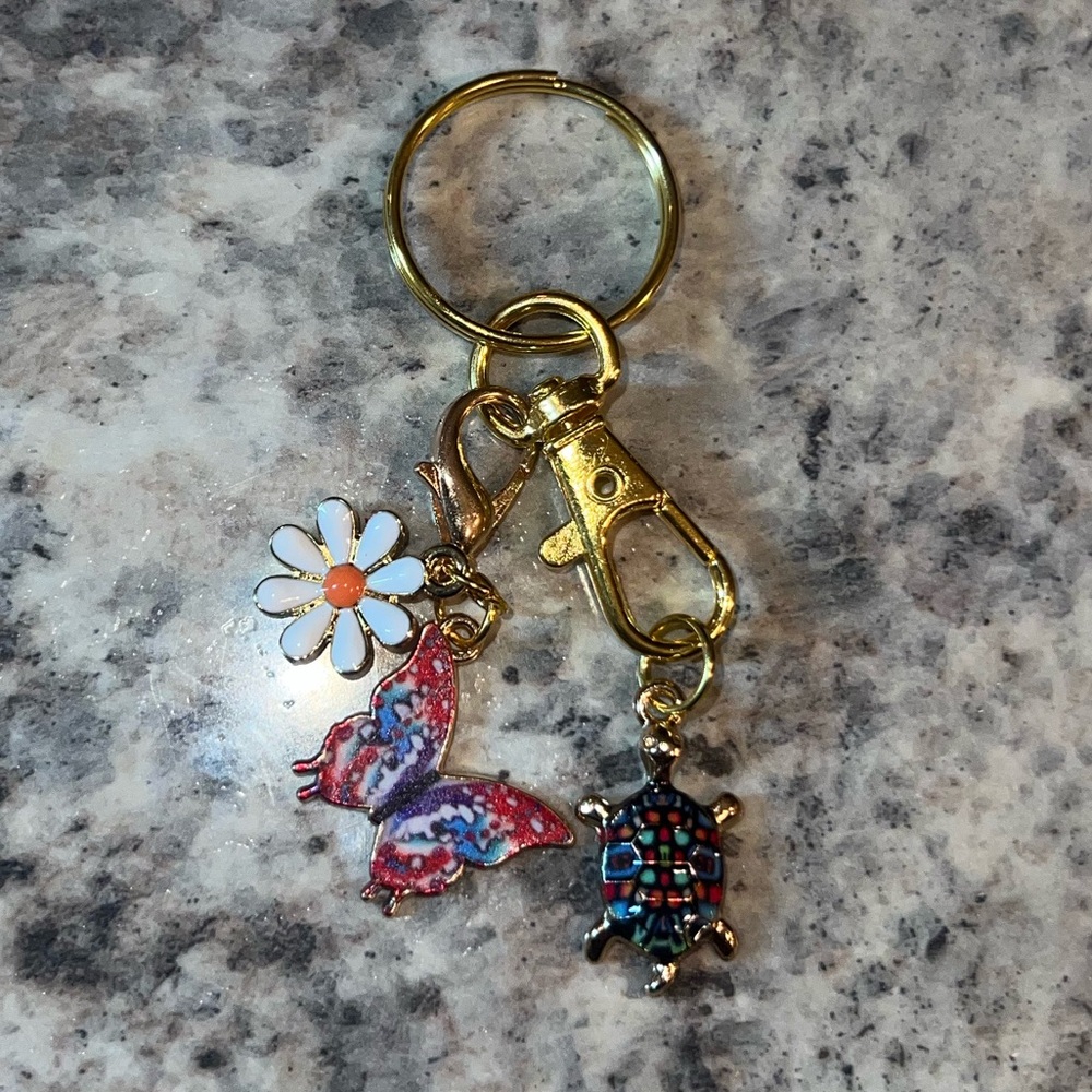 BRAND NEW Polka Dot Multicolor Turtle & Butterfly Keychain